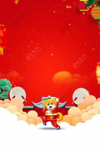 一组鲜明的红色喜庆新春海报背景图psd