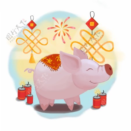 可爱手绘插画卡通春节清新生肖猪