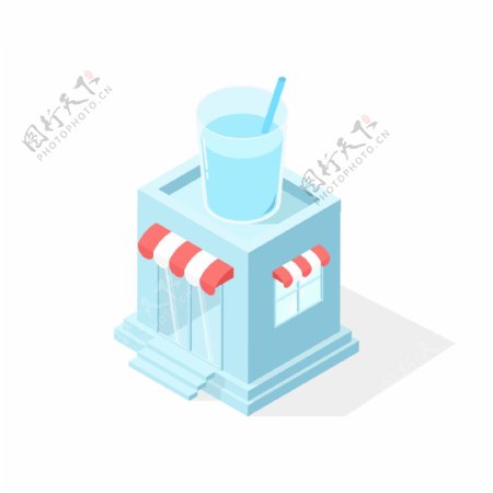 卡通立体2.5D商店蓝色饮料饮品店铺元素