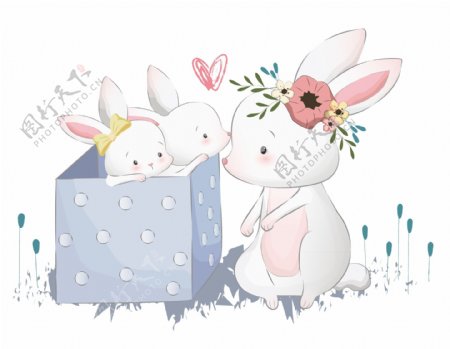 卡通礼盒兔子元素