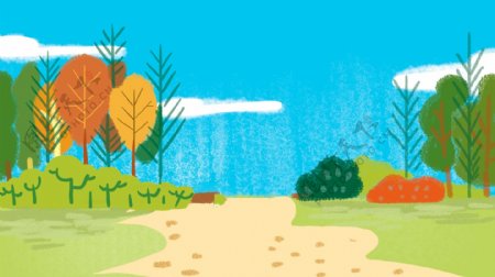夏日树林卡通彩色背景图