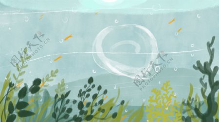 水中花园卡通小清新背景设计