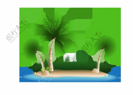 手绘海岛上的椰子树