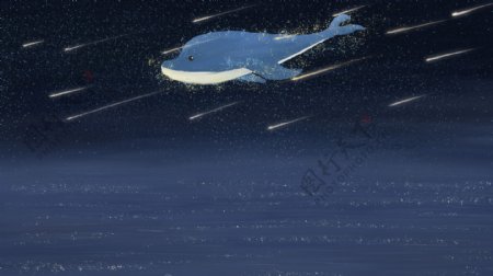 海洋蓝鲸流星雨背景素材