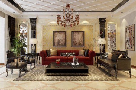 现代欧式风格明亮温馨客厅效果图