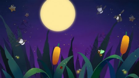 月光下的花丛晚安背景素材