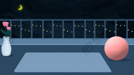 月光下的阳台晚安背景素材