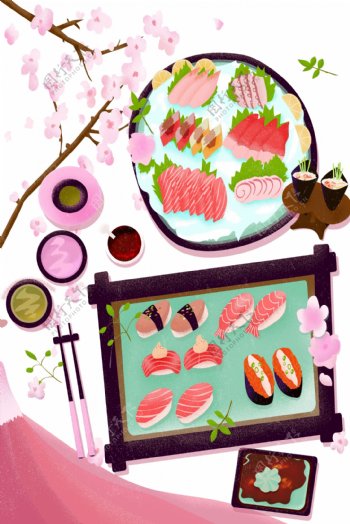 浪漫樱花寿司美食装饰元素