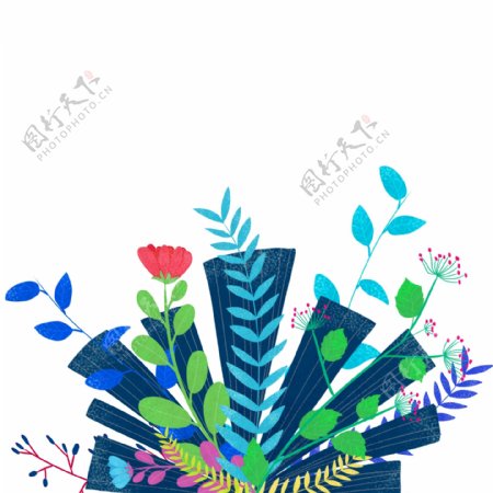 彩色手绘春季植物边角元素