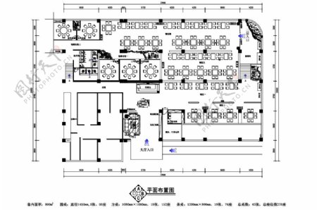 新中式火锅城室内设计施工图平面图
