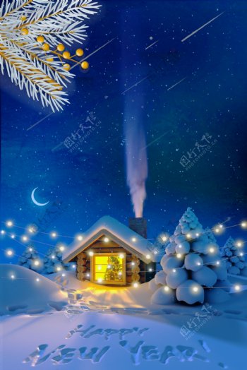 蓝色雪花圣诞节卡通广告背景图