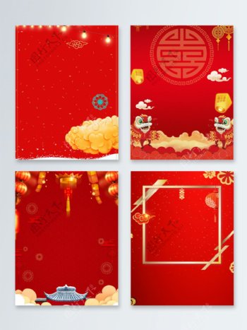 大红灯笼喜庆猪年新年促销广告背景图