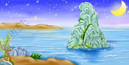 洞庭湖美丽湖水插画背景