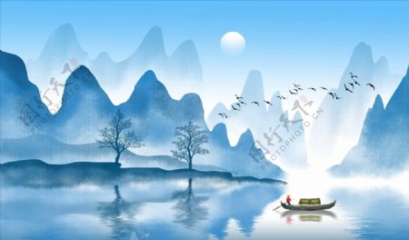 新中式唯美山水背景墙装饰画