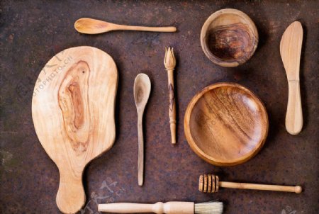 各种木制厨具餐具