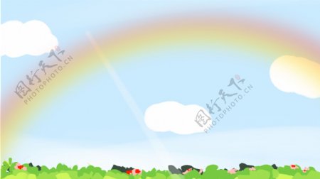 清新卡通蓝天彩虹背景设计
