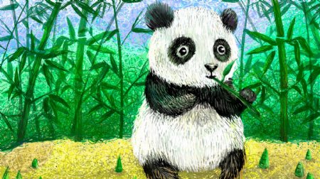 吃竹子的大熊猫卡通背景