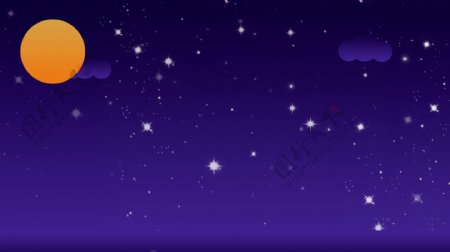 紫色简约星星圆月夜空背景设计