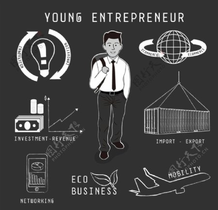 手绘年轻企业家