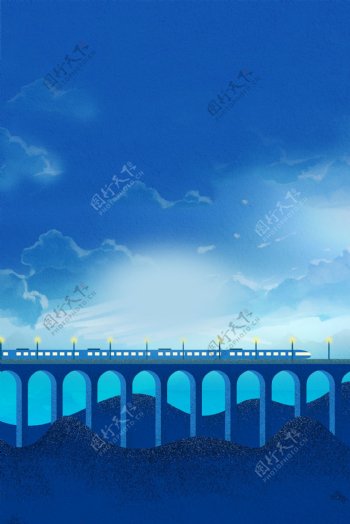 蓝色天空高铁大桥海报背景素材