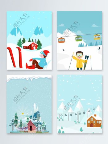 卡通手绘冬天冬季节气大雪广告背景