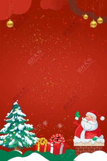 红色卡通可爱圣诞节圣诞老人背景