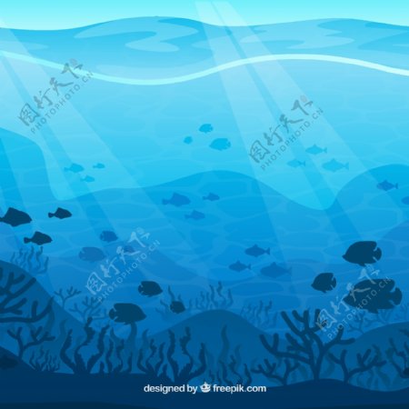 卡通海底世界矢量图