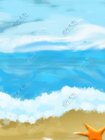 海沙滩海星背景手绘风
