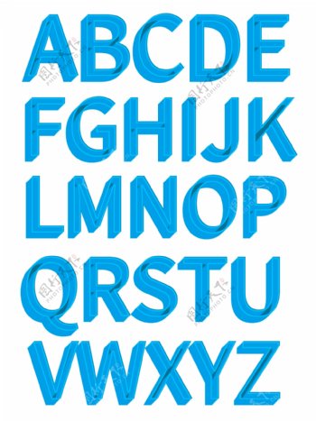 手绘水彩蓝色创意立体大写字母合集艺术字