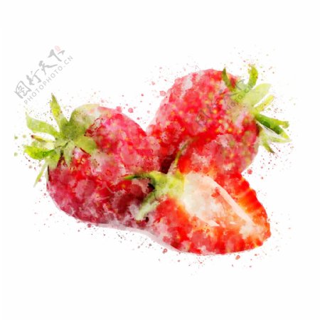 水果草莓清新水彩手绘元素