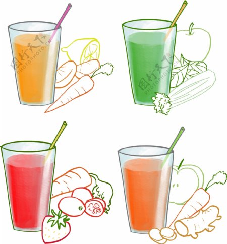 美味的水果蔬菜汁插画