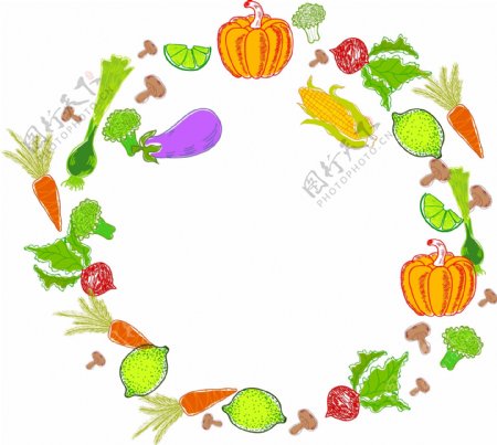 矢量手绘蔬菜组合的圆形