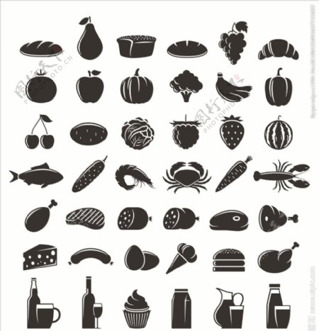 各类食物黑色图标