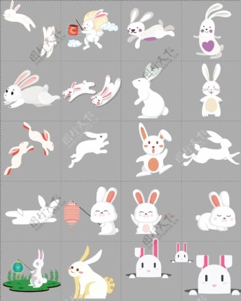 矢量卡通彩色中秋节兔子月兔