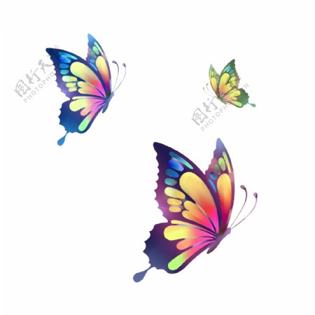 原创手绘五彩漂浮蝴蝶可商用装饰设计元素