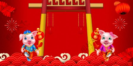 中国风恭贺新春猪年海报背景素材