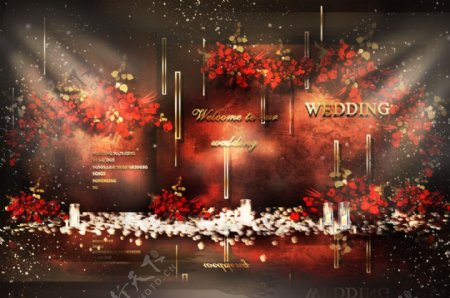 红色婚礼合影区效果图