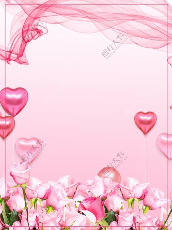 温馨粉色爱心气球花朵感恩节背景素材