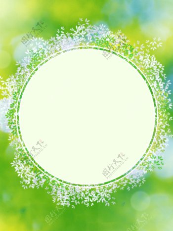 纯原创小清新绿色圆形叶子花环背景