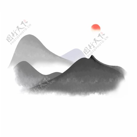 中国风水墨山手绘古典山水元素