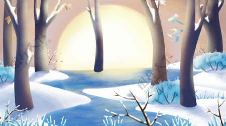 梦幻唯美冬天树林背景设计