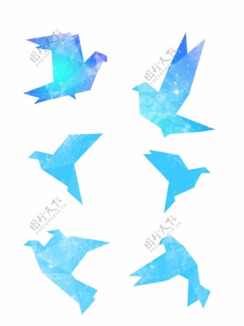 蓝色渐变千纸鹤形态装饰元素设计