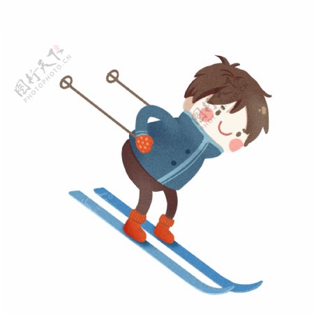 手绘卡通男孩坐在雪橇运动原创元素
