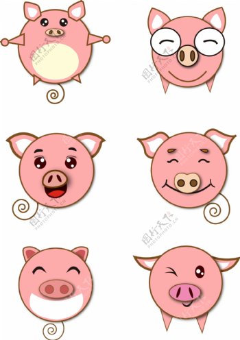 卡通小猪表情元素