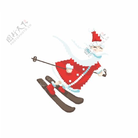 开心滑雪的圣诞老人像素化设计可商用元素