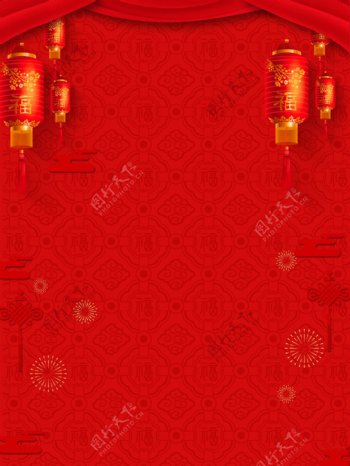红色灯笼花朵猪年背景设计