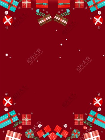 红色圣诞冬天卡通展板背景