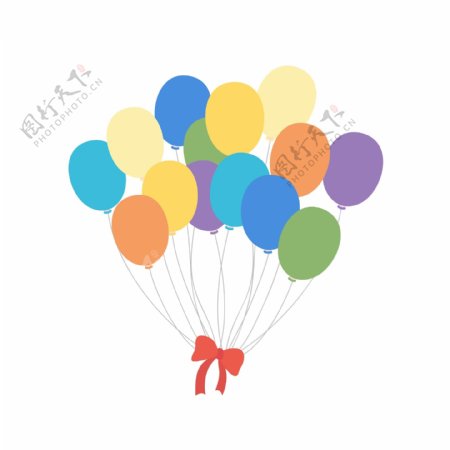 可爱卡通彩气球蝴蝶结矢量海报漂浮元素