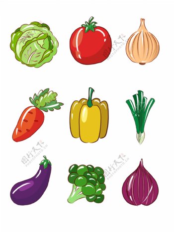 简约蔬果手绘卡通蔬菜小元素