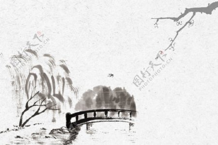 古典风小桥流水背景图